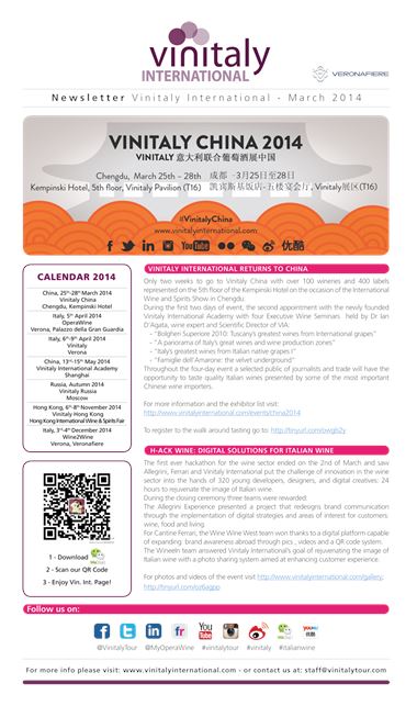 At the International Wine & Spirits Show in Chengdu 25-28 March Vinitaly International returns to the heart of China with Italian Wine excellence.