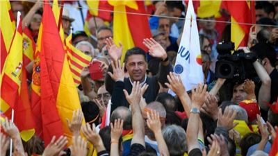 El líder del PP catalán, Xavier Garcia Albiol  en la manifestacion de Barcelona. 