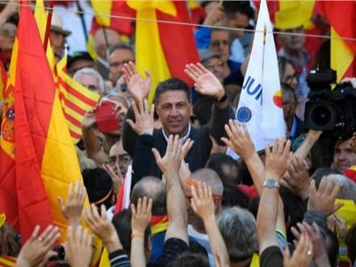 El líder del PP catalán, Xavier Garcia Albiol  en la manifestacion de Barcelona. 