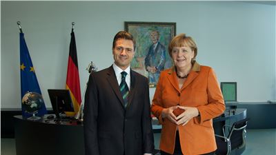 Enrique Peña Nieto, durante el encuentro que sostuvo con la Canciller alemana, Angela Merkel,
