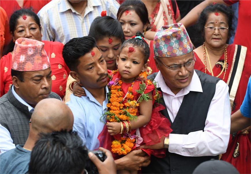 Nepal: Trishna Shakya, three  year old girl,  new "Kumari" of Kathmandu