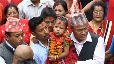 Nepal: Trishna Shakya, three  year old girl,  new "Kumari" of Kathmandu