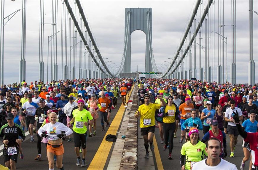 New York City Marathon at the start between controls and police