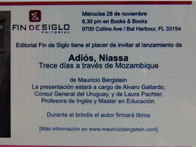 Presentación de “Adiós, Niassa” en MIAMI, 28 de noviembre 6:30PM en Books & Books @ Bal Harbour Shops - 9700 Collins Avenue