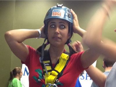 Rappeling over the edge of a 32 story Bldg.in downtown Austin to help "Make a Wish" come True!