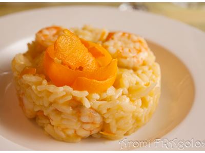 Risotto con gamberetti e arancia