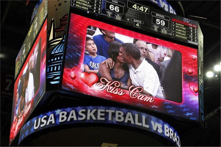 The crowd at the Verizon Center in Washington and the First Couple on the screens