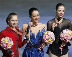 Three beautiful female athletes on the podium at the World Championships  in Japan.