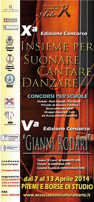 X^ edizione Concorso per bambini e ragazzi "Insieme per suonare cantare danzare" e V^ edizione Concorso "Gianni Rodari"